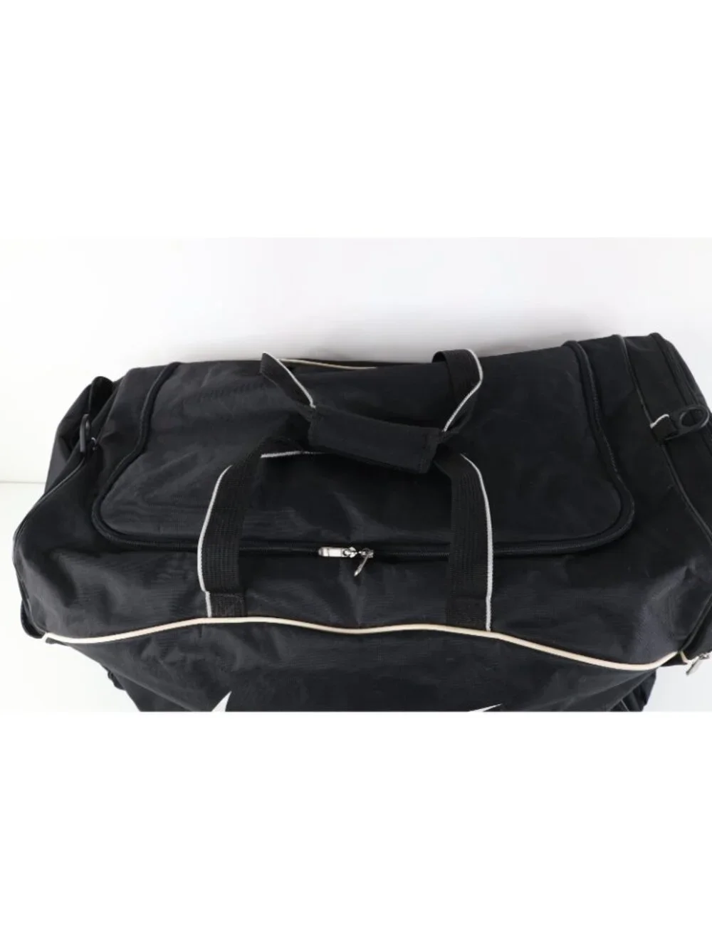 Vtg 90s Nike Distressed Travis Scott Big Swoosh Duffel Bag Carry On Black Large